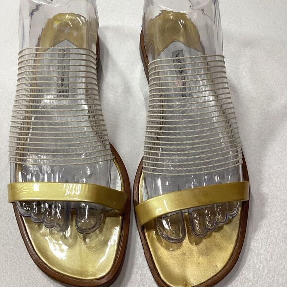 Via Spiga Yellow White Sheer Open Toe Summer Sandal Shoes - Picture 5 of 14